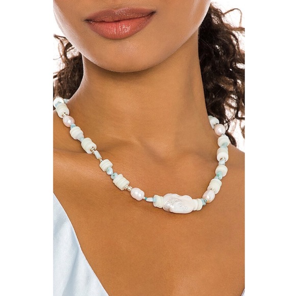 DANNIJO Riviera Freshwater Pearl, Heishi, & Larimar Beaded Necklace NWT - Picture 6 of 14